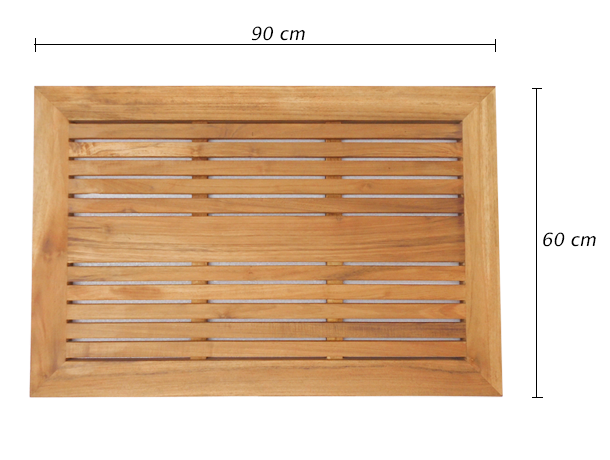 משטח עץ מלבני 90 ס״מ עם מסגרת ותמיכה כפולה עץ טיק מלא